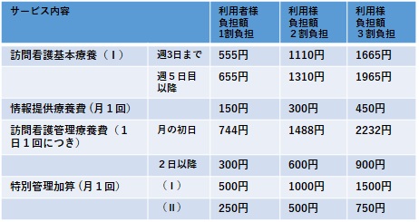 日本財団在宅看護センターしこく・医療料金表